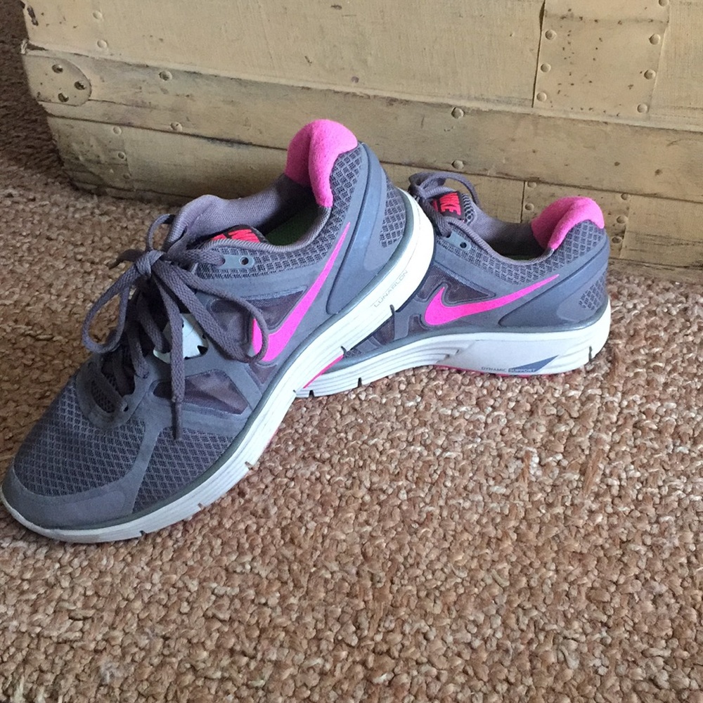NWOB NIKE LUNARGLIDE FITSOLE HOT PINK OLIVE RUNNING SHOE WORKOUT SNEAKERS 9